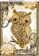 Gold Sparkle Owl with Gold Flowers in Ornate Frame A4
