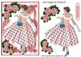 Pretty Lady in Polka Dot Dress with Pink Roses