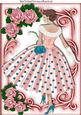 Pretty Lady in Polka Dot Dress with Pink Roses A4