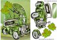 Autumn Run Lovely Vintage Green Car with Leaves