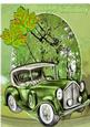 Autumn Run Lovely Vintage Green Car with Leaves for Birthday
