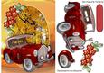 Red Vintage Car, in Autumn Shades with Flowers