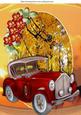Red Vintage Car, in Autumn Shades with Flowers A4