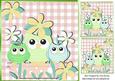 Owl Family in Green with Flowers 8x8 Card and Toppers
