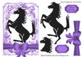 Silhouette of a Black Stallion in Vintage Purple Frame