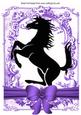 Silhouette of a Black Stallion in Vintage Purple Frame A4