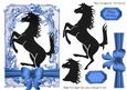 Silhouette of a Black Stallion in Vintage Blue Frame