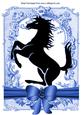 Silhouette of a Black Stallion in Vintage Blue Frame A4
