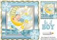 Sleepy Baby Boy with Moon and Stars with Bow 8x8