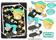 No Fear! Boy in Turq on Skateboard with Gold Stars