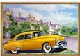 1949 Yellow Oldsmobile Vintage Car in Frame with Mansion A4