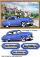 1949 Blue Oldsmobile Vintge Car in Frame with Mansion