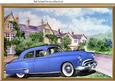 1949 Blue Oldsmobile Vintage Car in Frame with Mansion A4