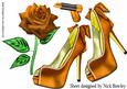Pretty Orange and Pearl Shoes on Lace with Rose A4