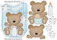 Cute Little Bear on Blue Bib with His Bottle