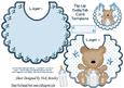 Cute Little Bear on Blue Polka Dot Bib with His Bottle