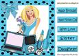 Trendy Lady with Her Pooch and Turq Gadgets 8x8