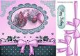 Pink Flowers in Scalloped Frame with Bow 8x8
