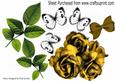 Pretty Gold Roses and White Butterflies Green Leaves A4