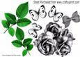 Pretty Silver and White Butterflies Green Leaves A4