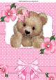 Cute Fuzzy Bear with Pink Bow and Flowers A4