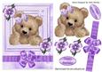 Cute Fuzzy Bear with Purple Bow and Flowers