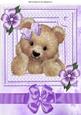 Cute Fuzzy Bear with Purple Bow and Flowers A4 A4