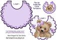 Cute Fuzzy Bear with Purple Bow and Flowers on a Bib