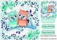 Cute Little Brown/green Owls on a Branch with Blossoms 8x8