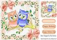 Cute Little Peach/blue Owls on a Branch with Blossoms 8x8