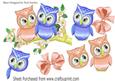 Cute Little Peach/blue Owls on a Branch with Blossoms A4