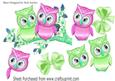 Cute Little Green & Pink Owls on a Branch with Blossoms A4
