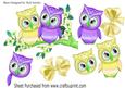 Pretty Lemon & Purple Owls on a Branch with Blossoms A4
