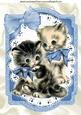 Vintage Kittens with Blue Bow on Lace A4