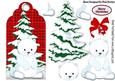 White Polar Bear and Snow Tree on Red Tartan Tag