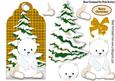 White Polar Bear and Snow Tree on Gold Tartan Tag