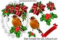 Lovely Red Robin with Holly and Poinsettias on Lace