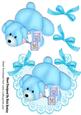 Blue Bear Laying Down with Playing Blocks on Lace Bib
