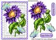 Pretty Purple Sunflower on Lace with Rainbow Butterflies