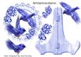 Pretty Blue Birds on Lace with Roses, Plate and Stand