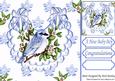 Pretty Blue Bird with Flowers on Lace Bib 8x8
