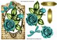 Turq Roses on a Tag with Script Writing