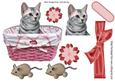 Cute Kitten and Mouse in a Basket with Bow A4