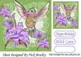 Pretty Humming Bird with Purple Lillies and Butterflies 7x7