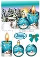 Lovely Snow Scene with Cottage, Turq Candle and Bauble
