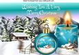 Lovely Snow Scene with Cottage, Turq Candle and Bauble A4