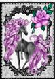 Beautiful Fantasy Unicorn with Pink Rose & Black Lace A4