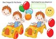 Boy in His Car with Balloons A4