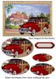 1948 Red Vintage Woody Car with Cottage Oval Pyramids