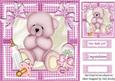 Pink Cuddly Baby Bear with Rattle and Bottle 8x8